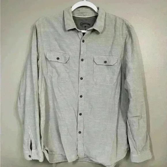 Converse gray button down Chuck’s shirt size large - Picture 1 of 9